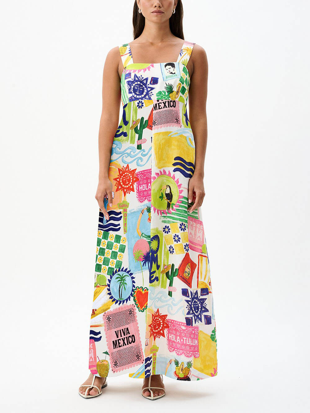 Unique Tie Back Closure Graphic Print Loose Holiday Maxi Dress - Threadford