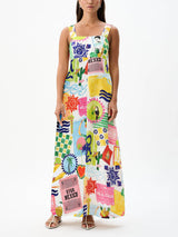 Unique Tie Back Closure Graphic Print Loose Holiday Maxi Dress - Threadford