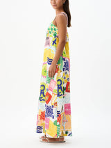 Unique Tie Back Closure Graphic Print Loose Holiday Maxi Dress - Threadford