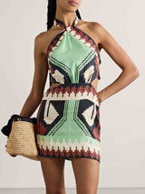 Unique Vintage Ethnic Print Backless Mini Dress - Threadford