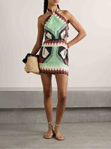 Unique Vintage Ethnic Print Backless Mini Dress - Threadford