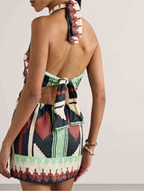 Unique Vintage Ethnic Print Backless Mini Dress - Threadford