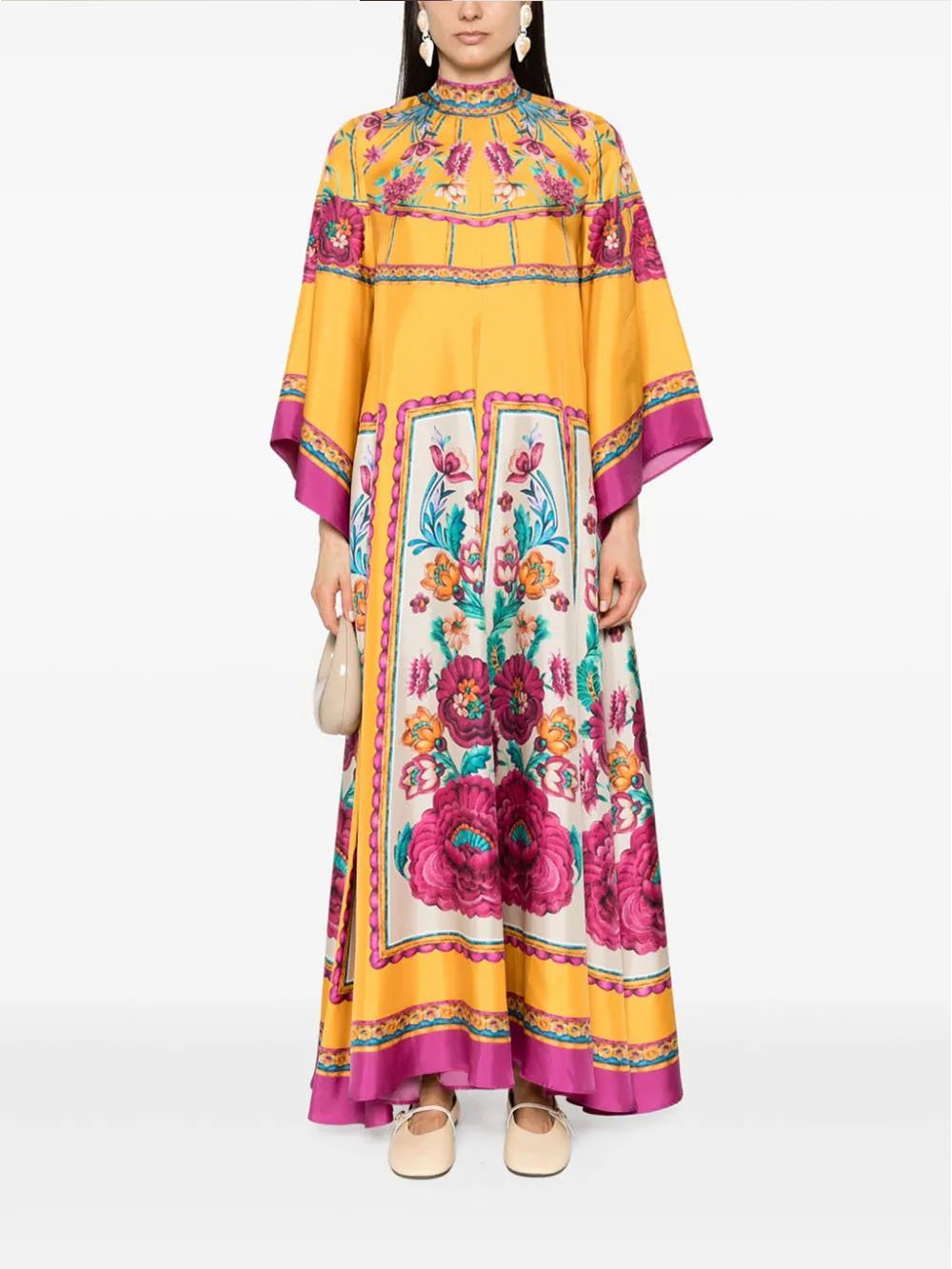 Vintage Exquisite Pattern Print Loose Maxi Dress - Threadford