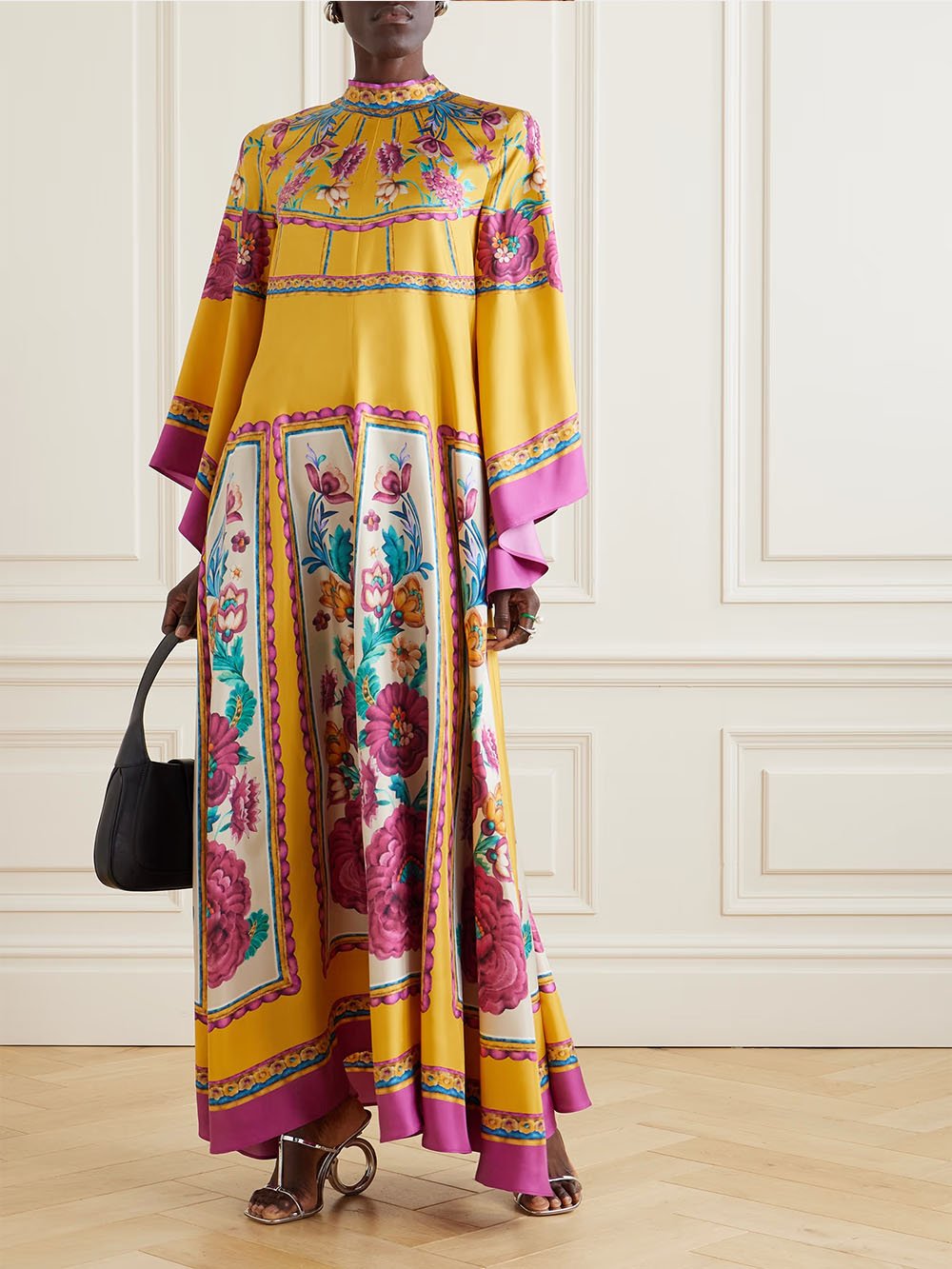 Vintage Exquisite Pattern Print Loose Maxi Dress - Threadford