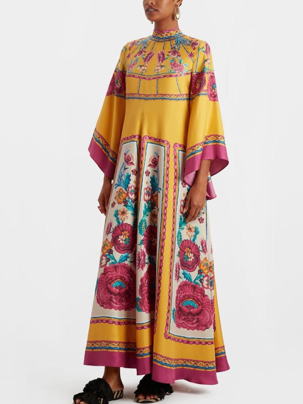 Vintage Exquisite Pattern Print Loose Maxi Dress - Threadford