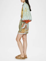 Fashionable And Casual Unique Pattern Printed Linen Shirt Collar Hip Dress - Threadford