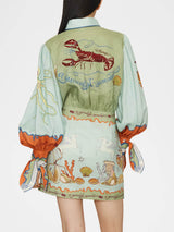 Fashionable And Casual Unique Pattern Printed Linen Shirt Collar Hip Dress - Threadford