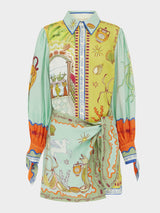 Fashionable And Casual Unique Pattern Printed Linen Shirt Collar Hip Dress - Threadford