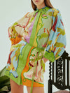 Unique Linen Personalized Fashion Print Lace-Up Dress - Threadford