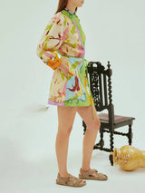 Unique Linen Personalized Fashion Print Lace-Up Dress - Threadford
