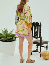 Unique Linen Personalized Fashion Print Lace-Up Dress - Threadford