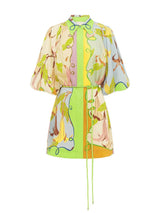 Unique Linen Personalized Fashion Print Lace-Up Dress - Threadford