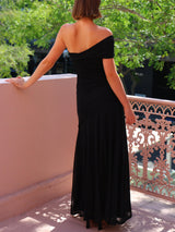 Elegance EffortlessMesh Off Shoulder Ruched Stretch Maxi Dress - Threadford