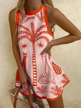 Unique Crab Love Printed Sleeveless Mini Dress - Threadford
