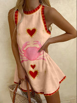 Unique Crab Love Printed Sleeveless Mini Dress - Threadford