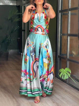 Elegance Unique Satin Print Back Tie-up Pocket Halter Maxi Dress - Threadford