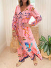 Unique Parrot Print Drop Shoulder Sleeve Maxi Dress - Threadford