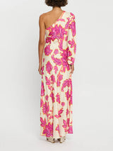 Unique Satin Floral Print One Shoulder Flared Maxi Dress - Threadford