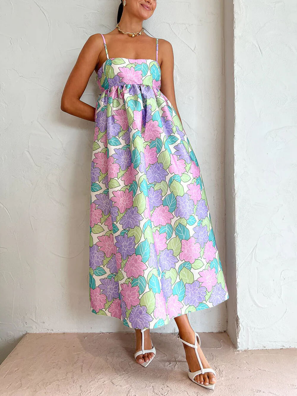 Beautiful Temperament Printed Strapless Backless Swing Dress - Threadford