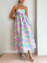Beautiful Temperament Printed Strapless Backless Swing Dress - Threadford