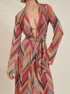 Beach Resort Geometric Print Bell Sleeve Cardigan Midi Dress - Threadford