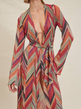 Beach Resort Geometric Print Bell Sleeve Cardigan Midi Dress - Threadford