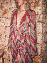 Beach Resort Geometric Print Bell Sleeve Cardigan Midi Dress - Threadford