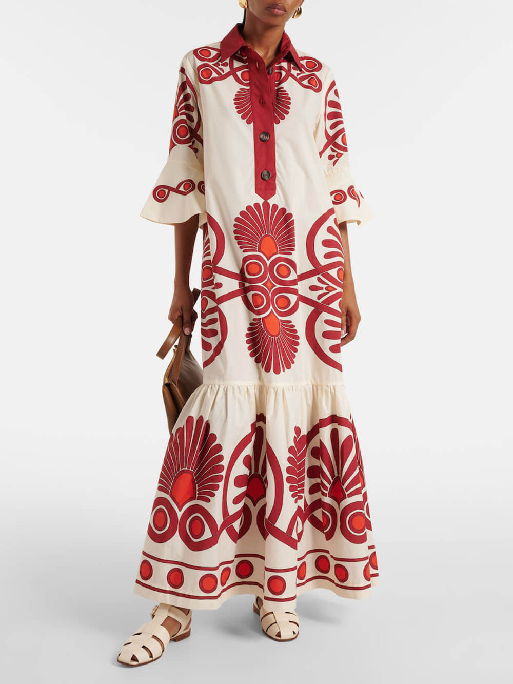 Classic Unique Ethnic Print Button Decoration Loose Maxi Dress - Threadford