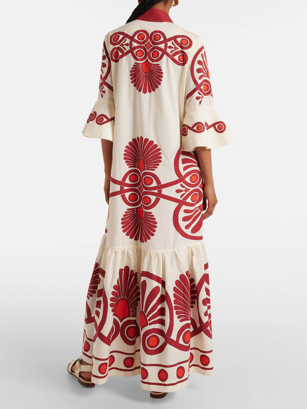 Classic Unique Ethnic Print Button Decoration Loose Maxi Dress - Threadford