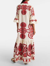 Classic Unique Ethnic Print Button Decoration Loose Maxi Dress - Threadford