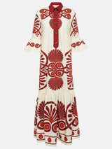 Classic Unique Ethnic Print Button Decoration Loose Maxi Dress - Threadford