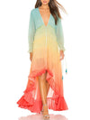 Unique Gradient Print Bohemian Rainbow Tiered Maxi Dress - Threadford