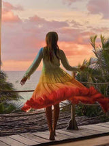 Unique Gradient Print Bohemian Rainbow Tiered Maxi Dress - Threadford