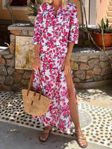 Fashion V-Neck Bohemian Print Maxi Dress - Threadford