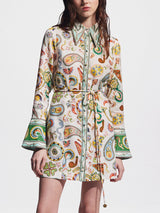 Exquisite And Fashionable Printed Trumpet Sleeve Mini Dress - Threadford