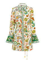 Exquisite And Fashionable Printed Trumpet Sleeve Mini Dress - Threadford