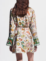 Exquisite And Fashionable Printed Trumpet Sleeve Mini Dress - Threadford