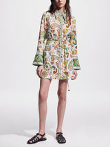 Exquisite And Fashionable Printed Trumpet Sleeve Mini Dress - Threadford