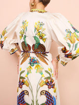 Exquisite And Fun Printed Puff Sleeves Loose Casual Midi Dress - Threadford