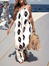 Sunshine Ethnic Print One Shoulder Loose Maxi Dress - Threadford