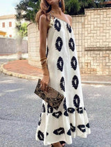 Sunshine Ethnic Print One Shoulder Loose Maxi Dress - Threadford