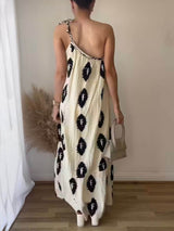 Sunshine Ethnic Print One Shoulder Loose Maxi Dress - Threadford