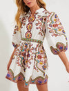 Unique Print Puff Sleeve Pocketed Shirt Mini Dress - Threadford