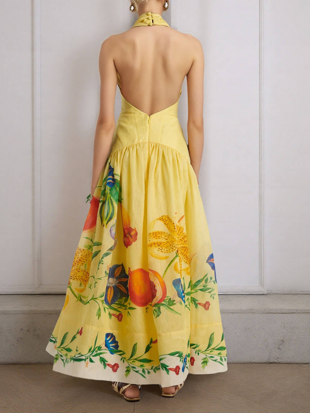 Elegant And Aexy Vackless Dahlia Foral Print Maxi Dress - Threadford