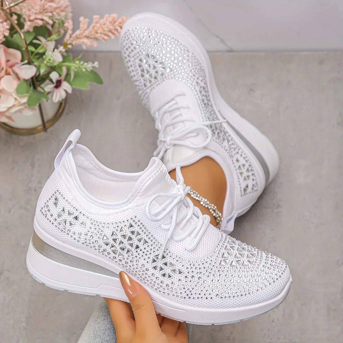 Giselle – Orthopaedic Trainers with Sparkling Rhinestones - Threadford