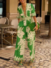 Fresh Holiday Floral Print V-Neck Short Sleeve Jumpsuit - Threadford