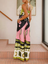 Unique Painted Print Suspenders Wide-leg Jumpsuit - Threadford