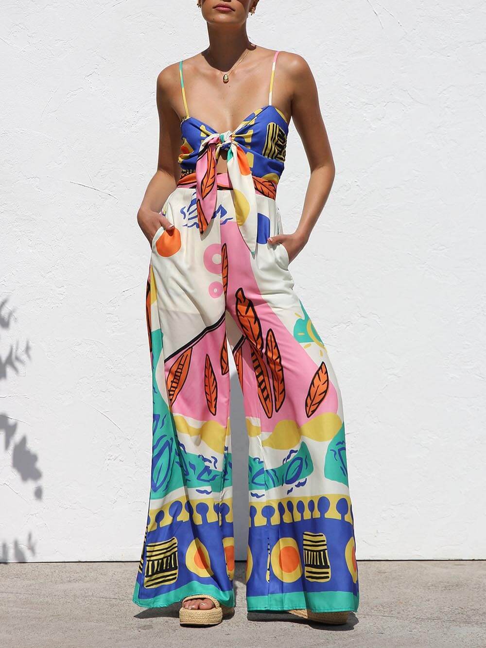 Unique Ethnic Pattern Printed Suspender Jumpsuit - Threadford