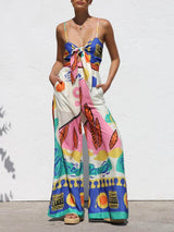 Unique Ethnic Pattern Printed Suspender Jumpsuit - Threadford