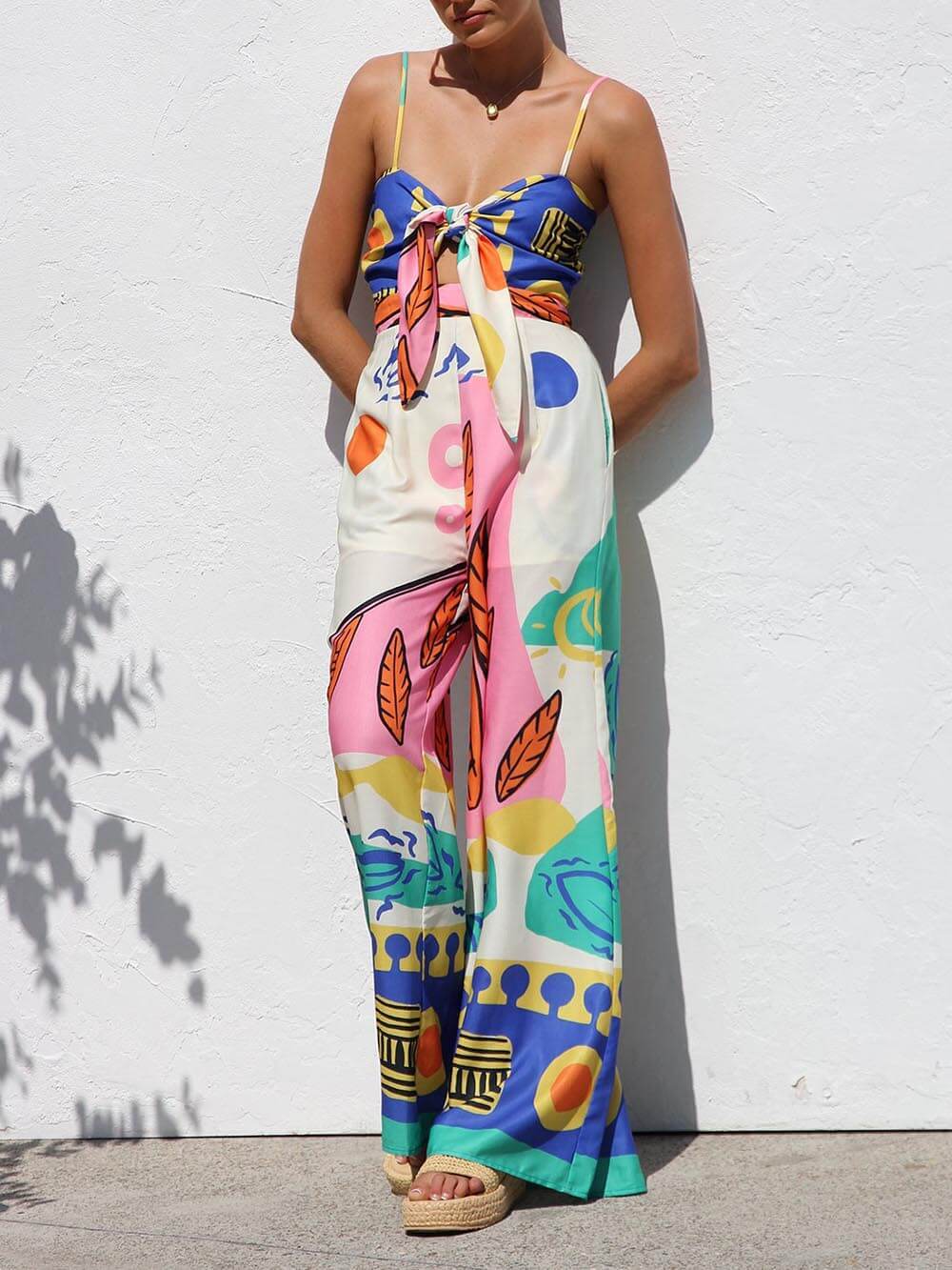 Unique Ethnic Pattern Printed Suspender Jumpsuit - Threadford